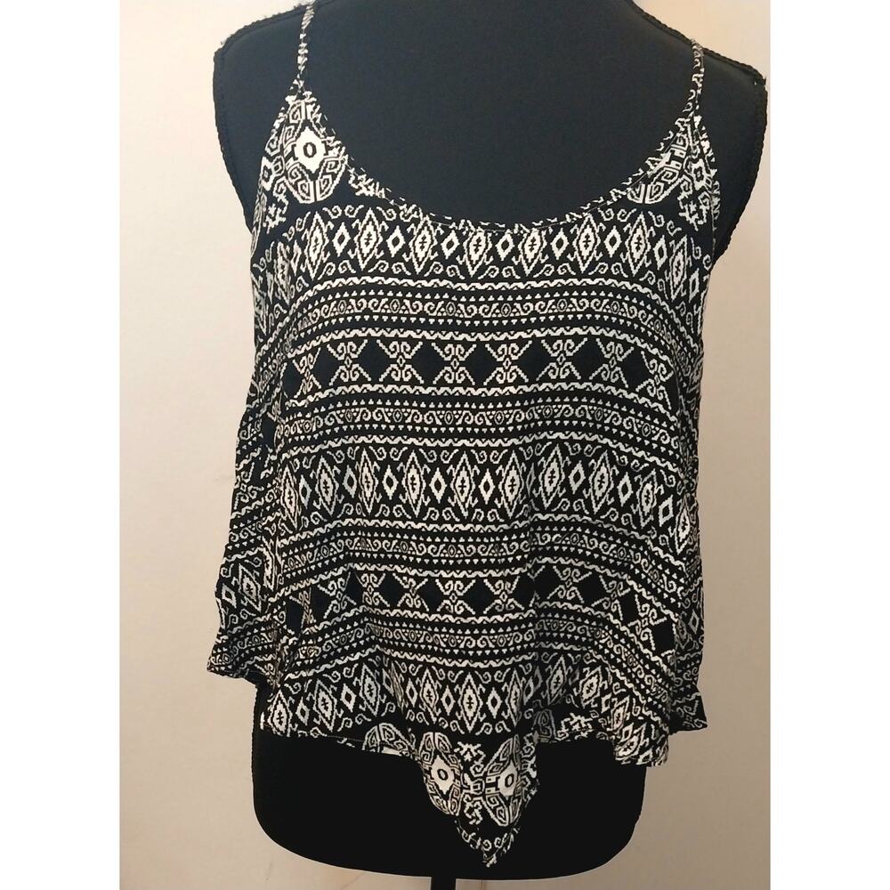 Raya Sun Black And White Tribal Print Swing Cami Cropped Tank Top Size L Flowy